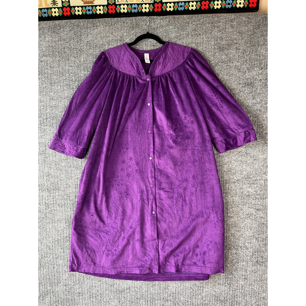 White Stag Purple Velour Robe L Snowflake Winter Grannycore Housecoat Snap Front